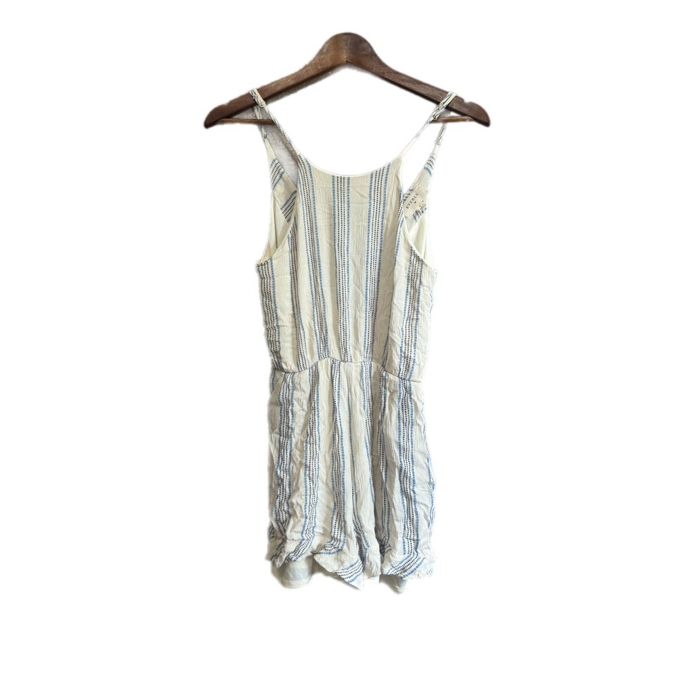 Everly Romper Women Small Blue White Striped Excellent Tie Back Sleeveless